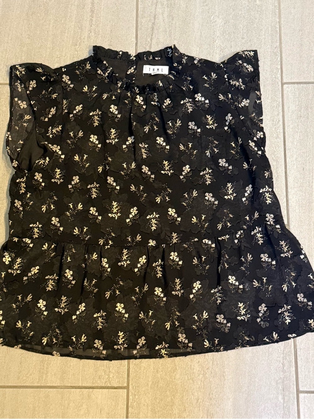 THML Black Floral Ruffle Sleeve Blouse